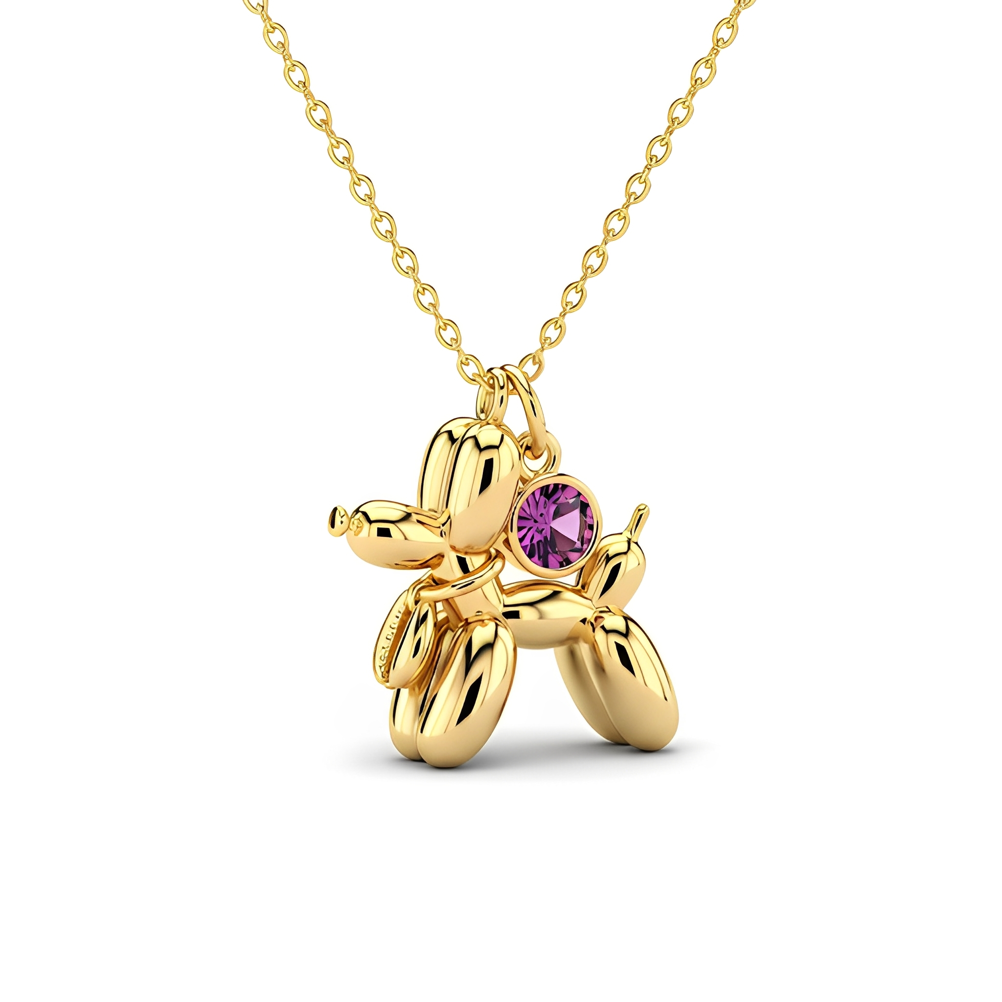 3D Cute Balloon Dog Pendant Necklace – Stainless Steel, Zircon – Custom Gift for Women